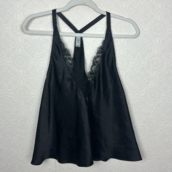 Flora Nikrooz Other - Flora Nikrooz Satin Silky Tank Top Lingerie Secy Lacey Lace Black Pjs Pajamas